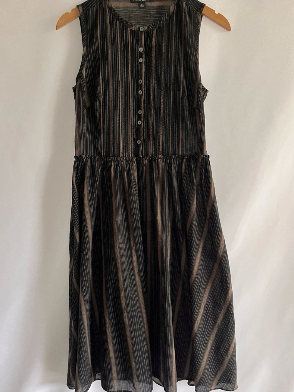 Banana Republic Black & Brown Striped Button Front Sleeveless Cotton Dress Sz 6